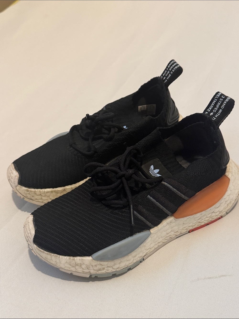 adidas Black Knit Sneakers with Orange Heel Panel and White Midsole